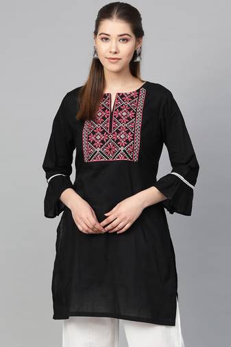 Black Embroidered Cotton Tunic