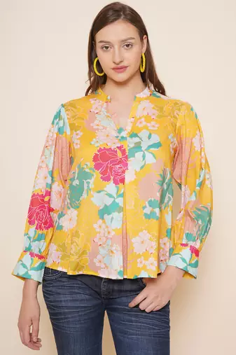 Yellow Print Cotton Blend Top