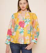 Yellow Print Cotton Blend Top