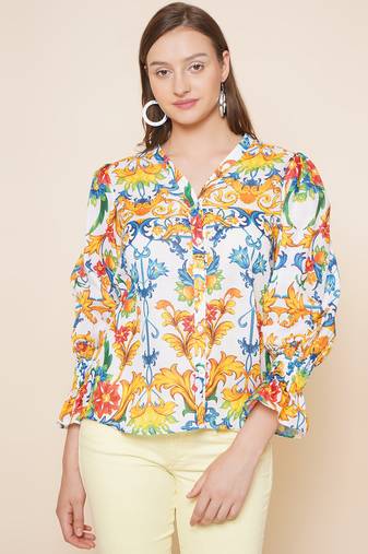 White Print Cotton Top
