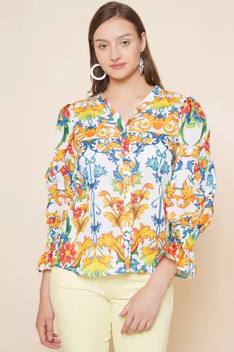 White Print Cotton Top