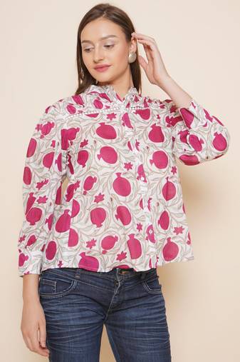 White Print Cotton Top