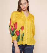 Yellow Print Cotton Blend Top