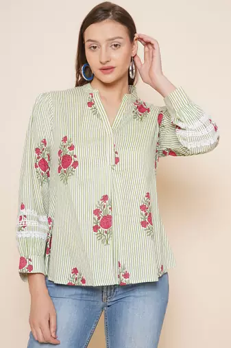 Green Print Cotton Top