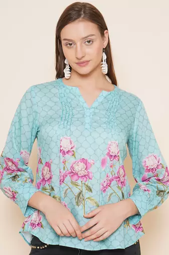 Blue Print Cotton Top