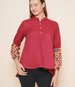 Maroon Print Cotton Blend Top