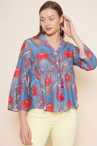 Blue Print Cotton Top