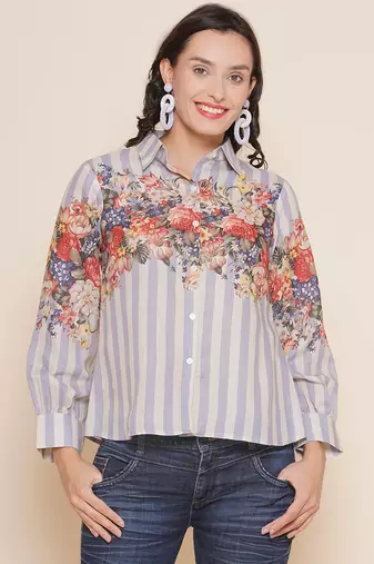 Grey Print Cotton Top
