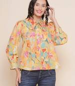 Mustard Print Cotton Blend Top