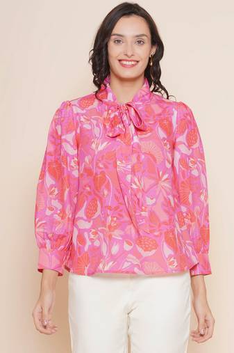 Pink Print Cotton Blend Top