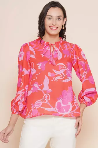 Red Print Cotton Top