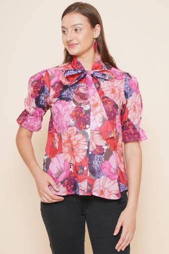 Pink Print Cotton Blend Top