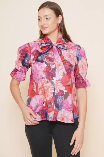 Pink Print Cotton Blend Top