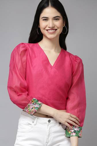 Pink Solid Silk Blend Top