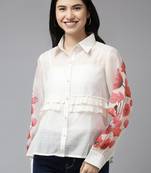 White Print Silk Blend Top