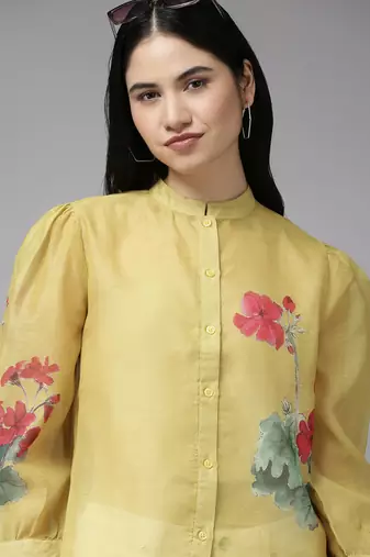Mustard Print Silk Blend Top