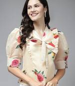 Beige Print Poly Silk Top