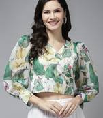 White Print Poly Silk Top