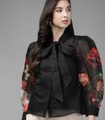 Black Print Poly Silk Top