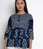 Blue Print Cotton Blend Top