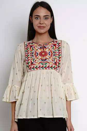 Off-White Print Cotton Blend Top