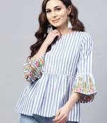 Blue Print Cotton A-Line Top