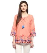 Peach Embroidered Cotton A-Line Top