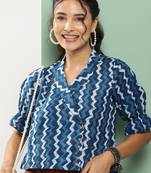Blue Print Cotton Blend Top