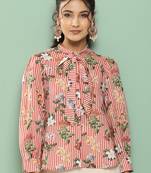 Red Print Cotton Blend Top