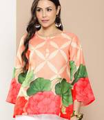 Coral Print Cotton Blend Straight Top