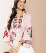 Peach Print Cotton Blend A-Line Top