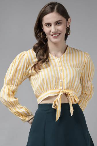 Yellow Print Cotton Blend Top