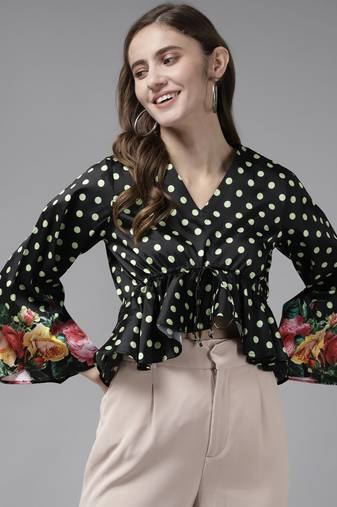 Black Print Silk Blend Top