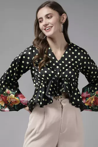 Black Print Silk Blend Top