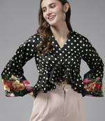 Black Print Silk Blend Top