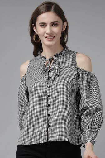 Black Checked Polycotton Top