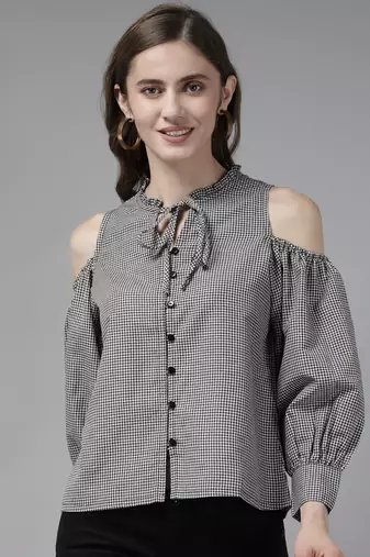Black Checked Polycotton Top