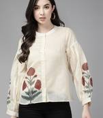 Beige Print Poly Silk Top