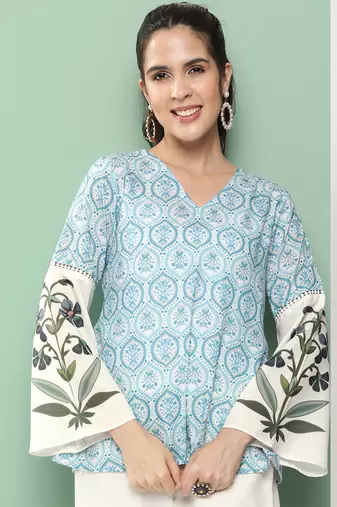 Blue Print Cotton A-Line Top