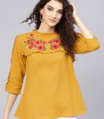 Mustard Solid Cotton A-Line Top