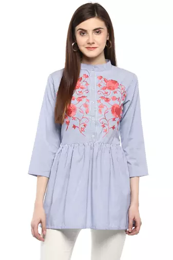 Blue Print Cotton A-Line Top