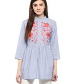 Blue Print Cotton A-Line Top