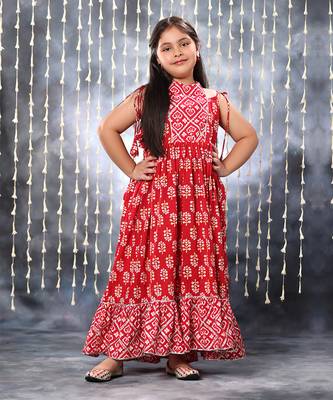 Red jaipuri floral printed maxi dress 1
