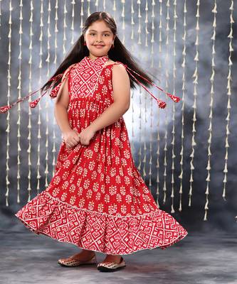 Red jaipuri floral printed maxi dress 2