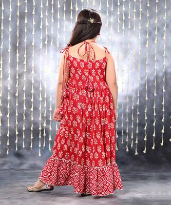 Red jaipuri floral printed maxi dress 3