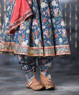Blue jaipuri floral printed anarkali with dhoti  set . 3
