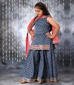 Blue jaipuri floral printed short kurti with palazo set