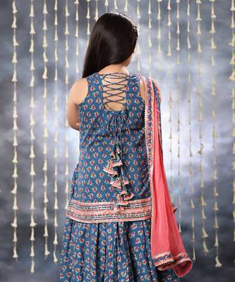 Blue jaipuri floral printed short kurti with palazo set 5