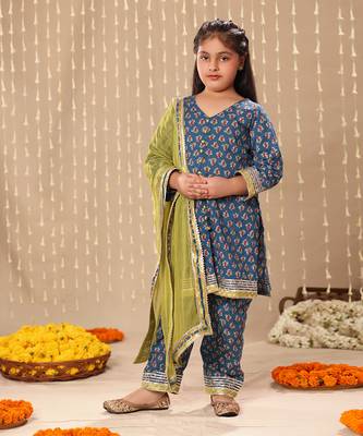 Blue jaipuri front open straight kurta set 4