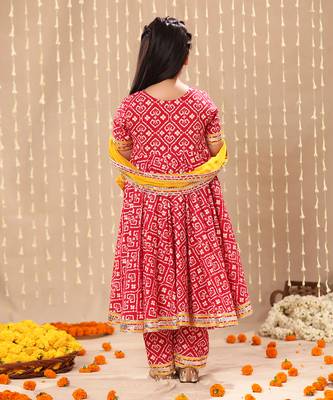 Red jaipuri floral printed high-low  anarkarli set 5